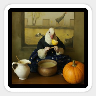 Dove eating a pumpkin soup Sticker